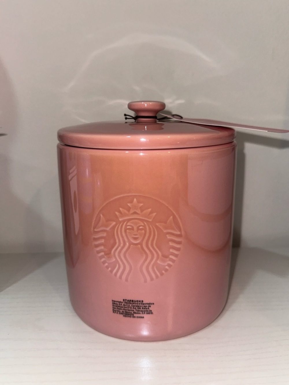 NWT Mexico Starbucks exclusive Pink Gloss Ceramic Storage Jar with Lid